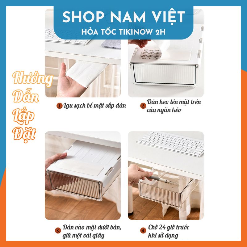 Ngăn Kéo Dưới Bàn Làm Việc Trong Suốt - Hộp Nhựa Để Đồ Dán Dưới Bàn (Kèm Miếng Dán)