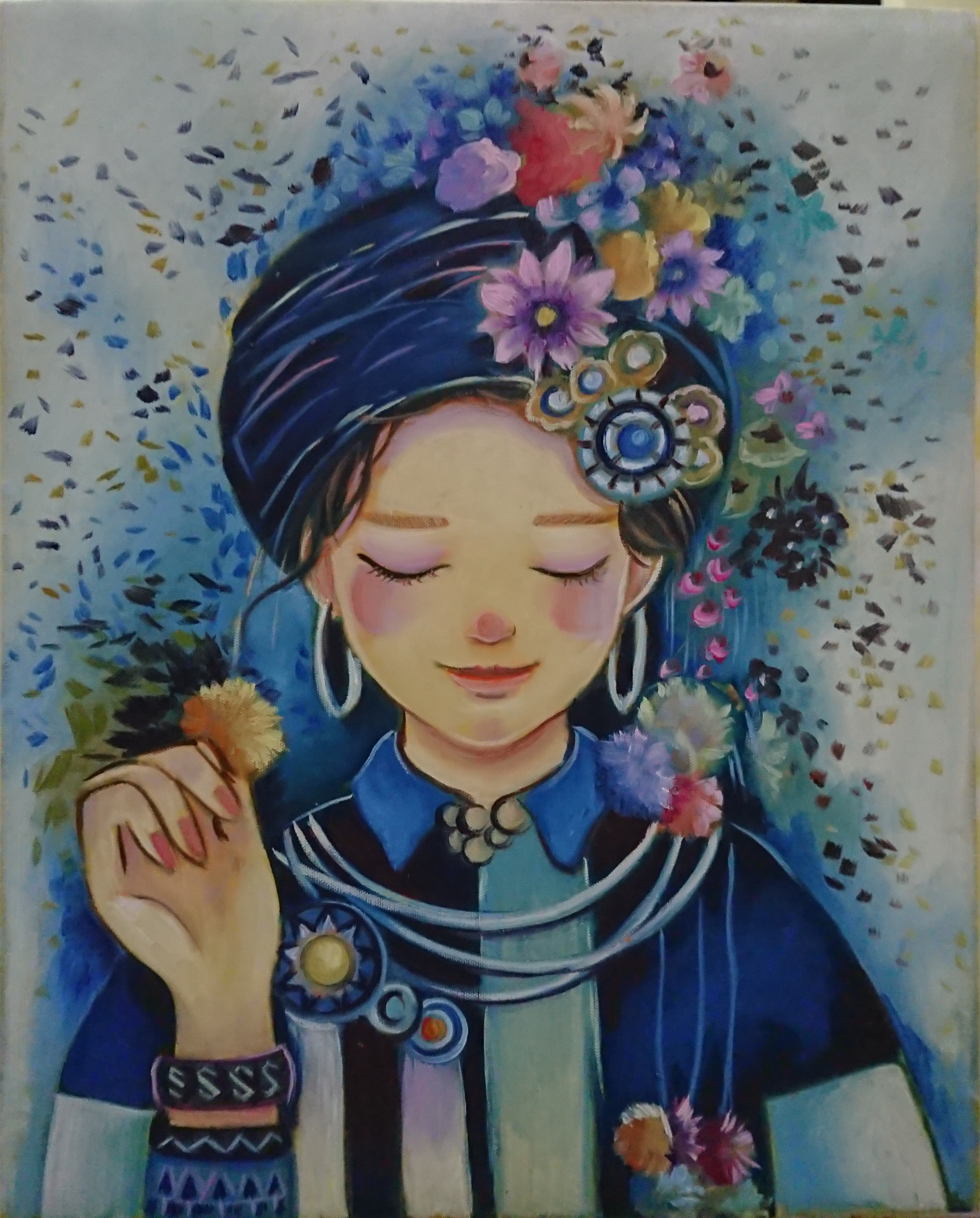 Tranh Sơn Dầu Vẽ Tay - Cô Gái Dân Tộc 40x50cm