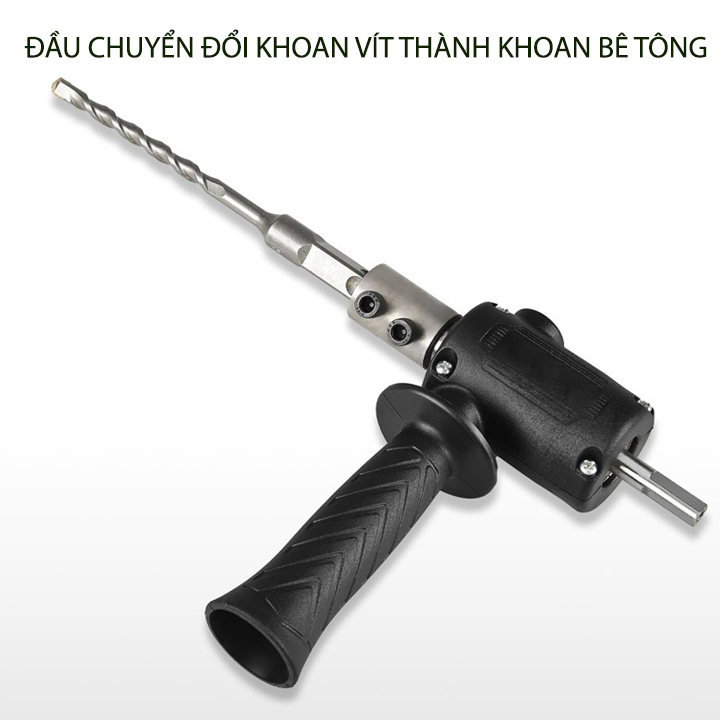 Đầu chuyển đổi máy khoan vít thành khoan bê tông, kèm mũi khoan d6mm