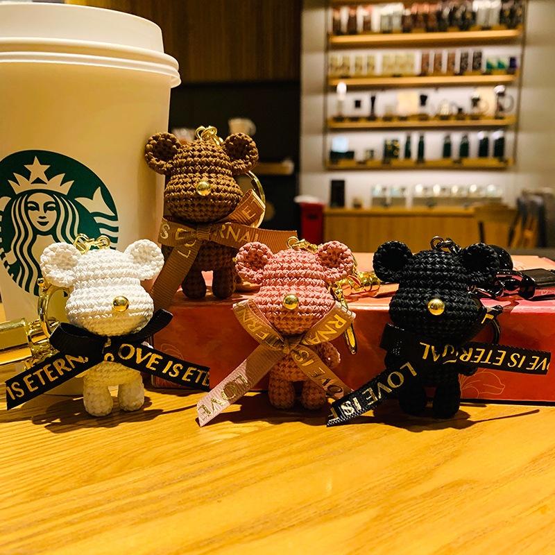 Móc khóa gấu nơ cute, móc gấu nhiều màu có chuông khoen tròn và móc càng cua