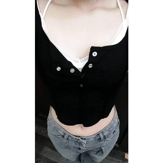 Áo thun body dài tay kiểu Hàn Quốc phối nút bấm chỉ nổi cá tính chất thun gân mịn đẹp - AO080