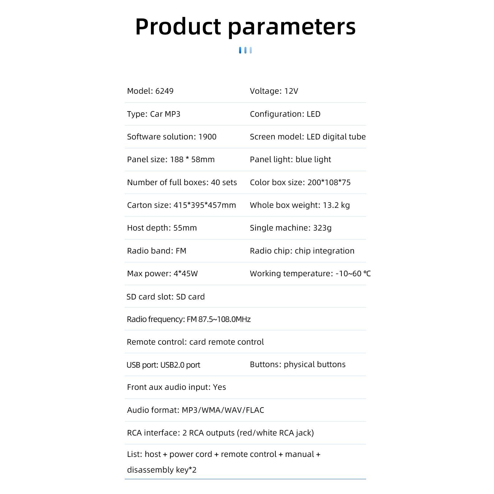 Car MP3 Player Multimedia High Performance Bluetooth Stereo Receiver