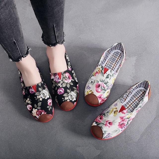 Giày vải slip on hoa lá flowery