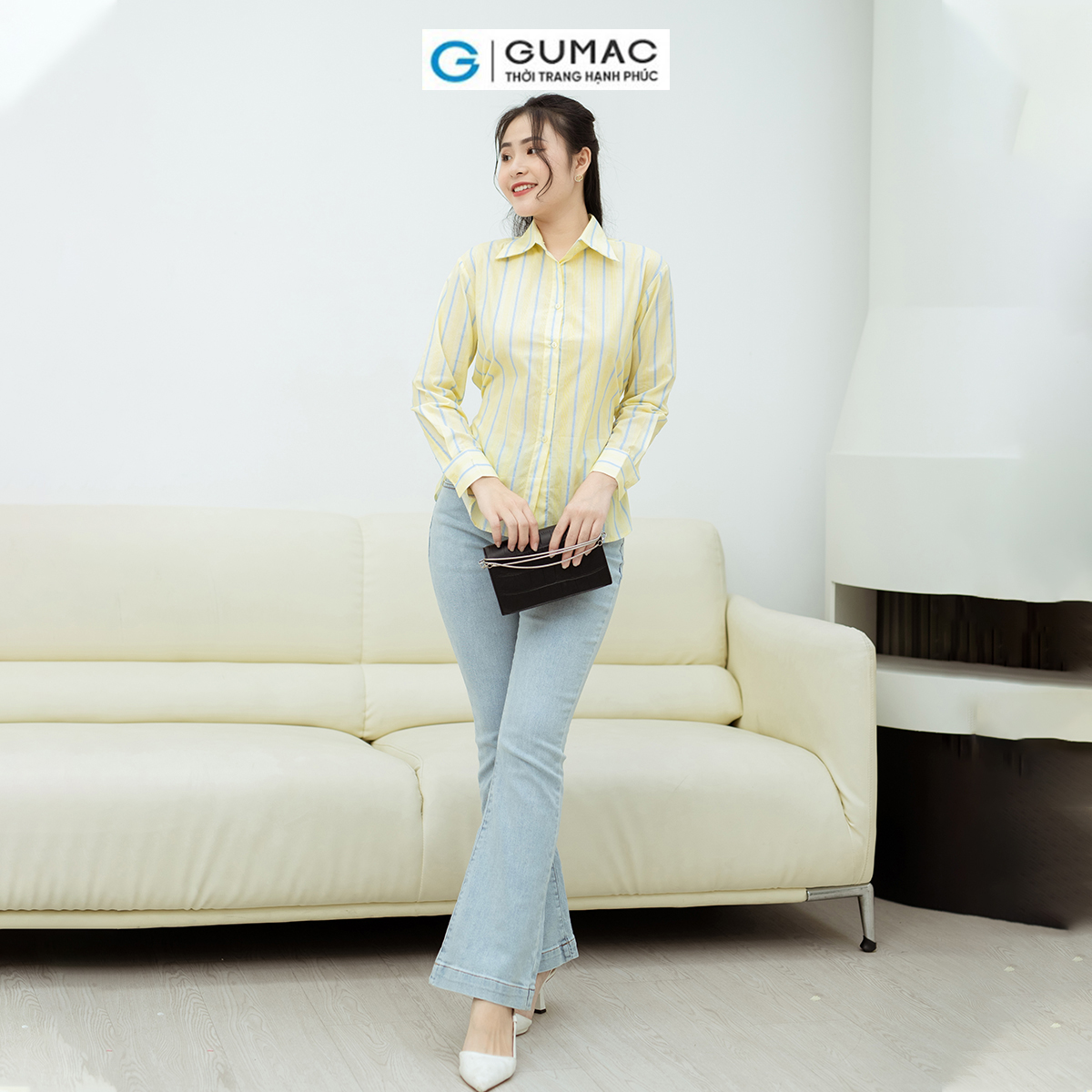 Áo sơ mi thắt eo GUMAC AD08022