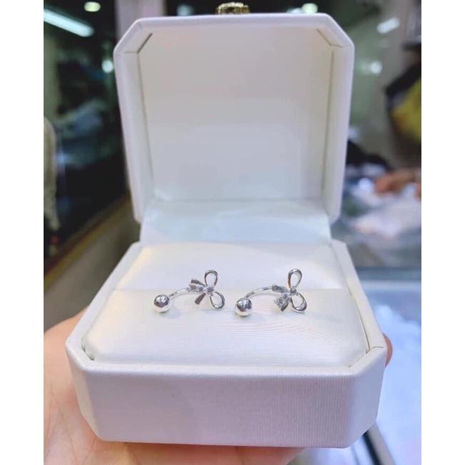 Bông tai bạc-Khuyên tai bạc hình nơ dáng cong điệu đà nữ tính BẠC CHUẨN