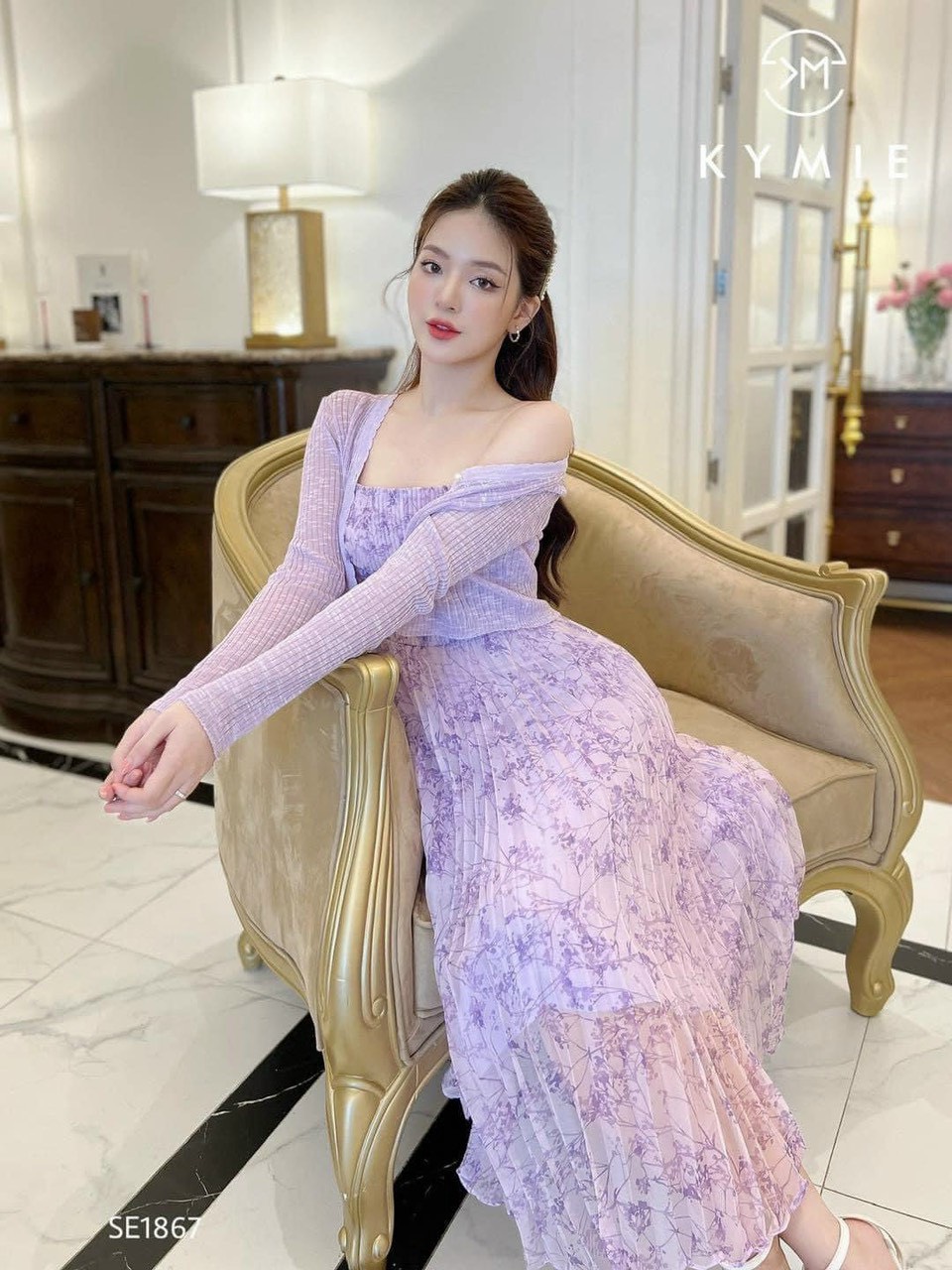 ĐẦM VOAN DẬP LY XẾP LY NGỰC KÈM ÁO KHOÁC MÀU Y HÌNH