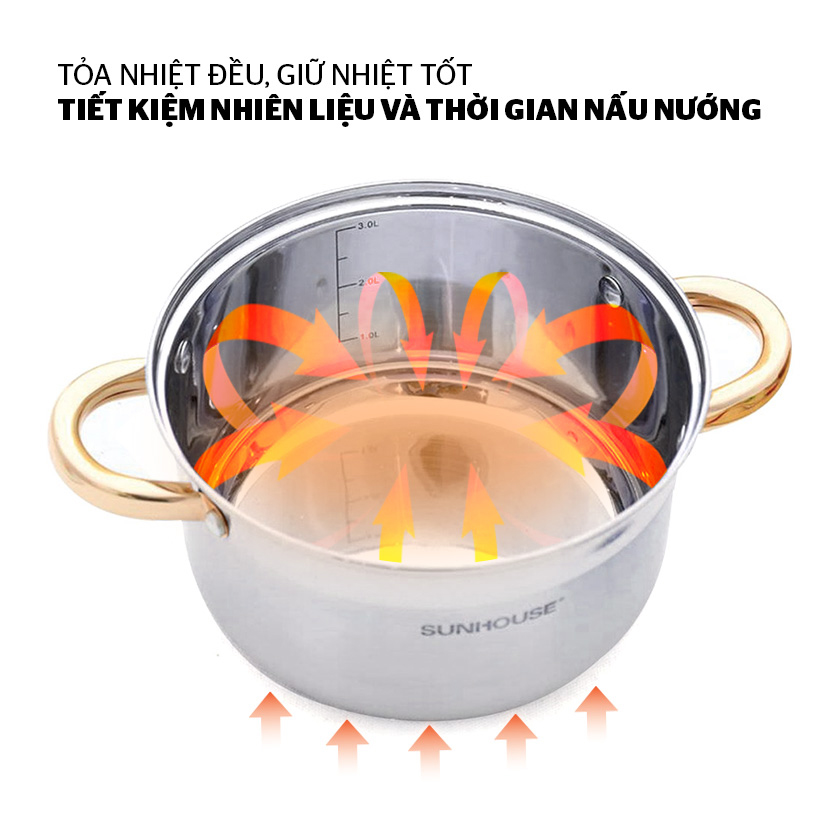 Bộ Nồi 5 Đáy Cao Cấp Núm Vàng Sunhouse SH781 Quay Mạ Vàng Cao Cấp - Dùng Cho Mọi Loại Bếp - Hàng Chính Hãng