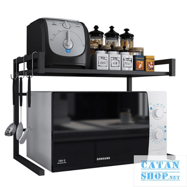 Kệ để Lò Vi Sóng 2 Tầng kèm móc treo đồ đa năng, Kệ đựng gia vị tiết kiệm không gian bếp, siêu tiện dụng-GD487-LOVISONG