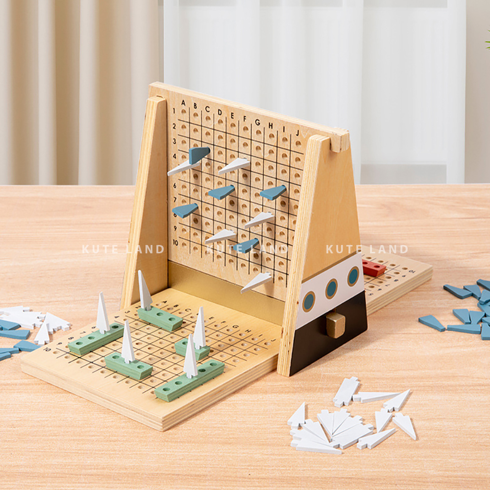 Bộ trò chơi cờ bắn tàu huyền thoại của tuổi thơ bằng gỗ tự nhiên an toàn đối kháng thử thách IQ trí tuệ 