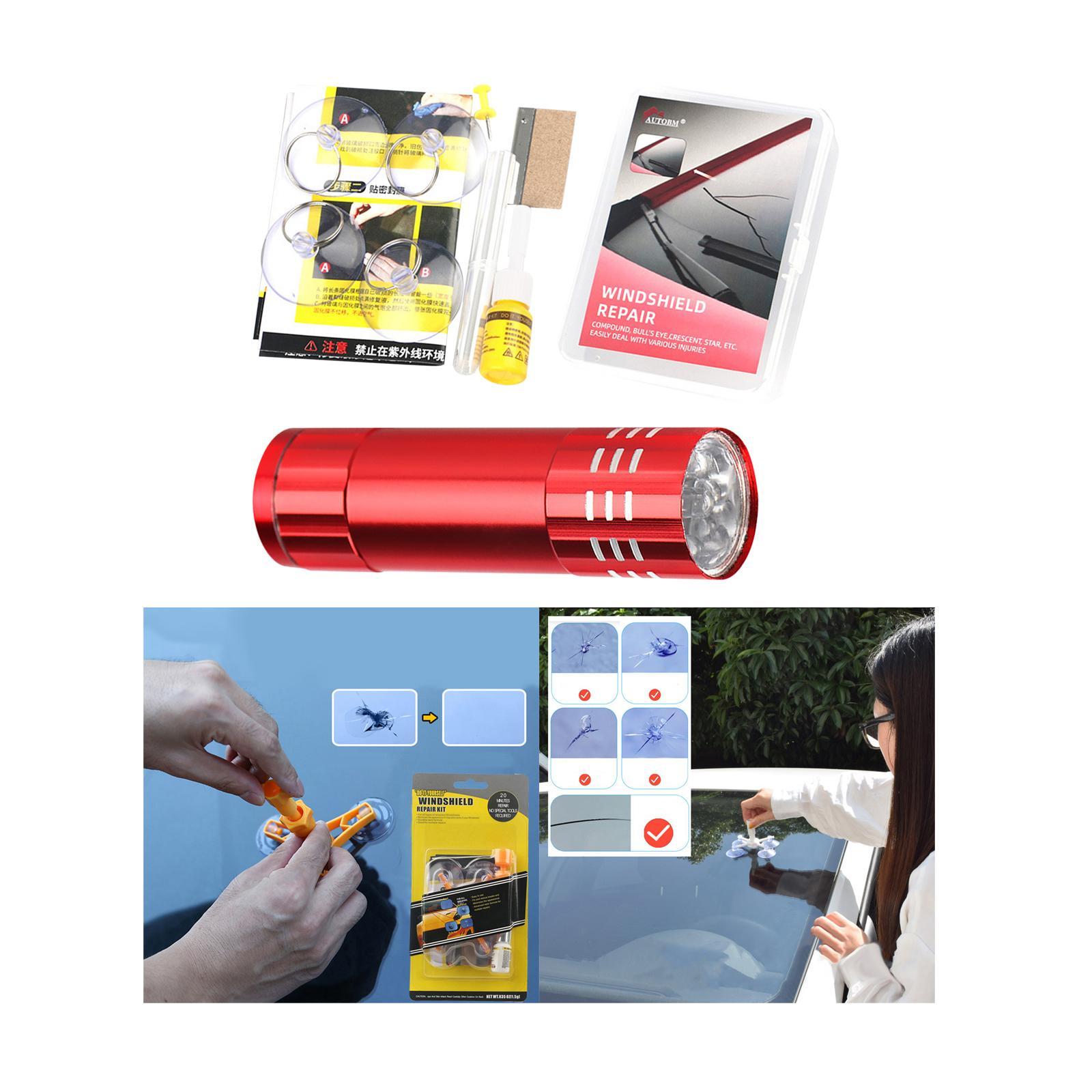 Windshield Crack Repair Set Window Glass ,Curing Lamp, Quick Fix Automotive Glass Repair Fluid for Cracks Star Shaped Crack