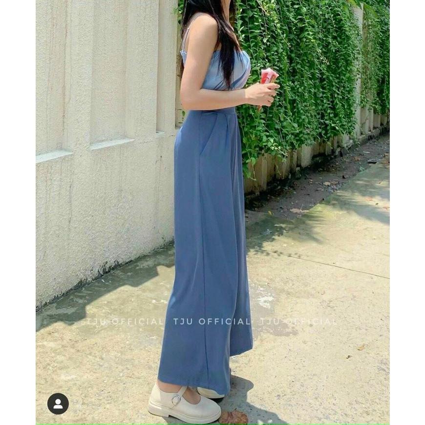 Set bộ áo nhún thun kèm quần ống rộng thời trang, Chất đũi cao cấp