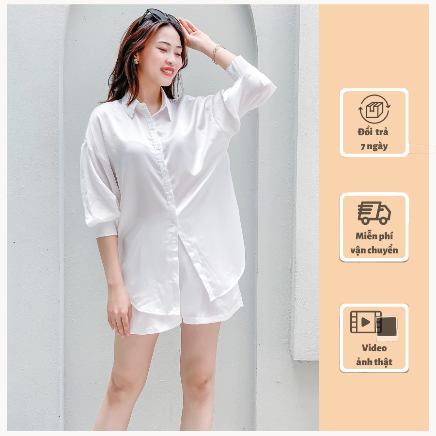 Set sơ mi lụa trượt Hàn cao cấp nhẹ nhàng, tinh tế S99