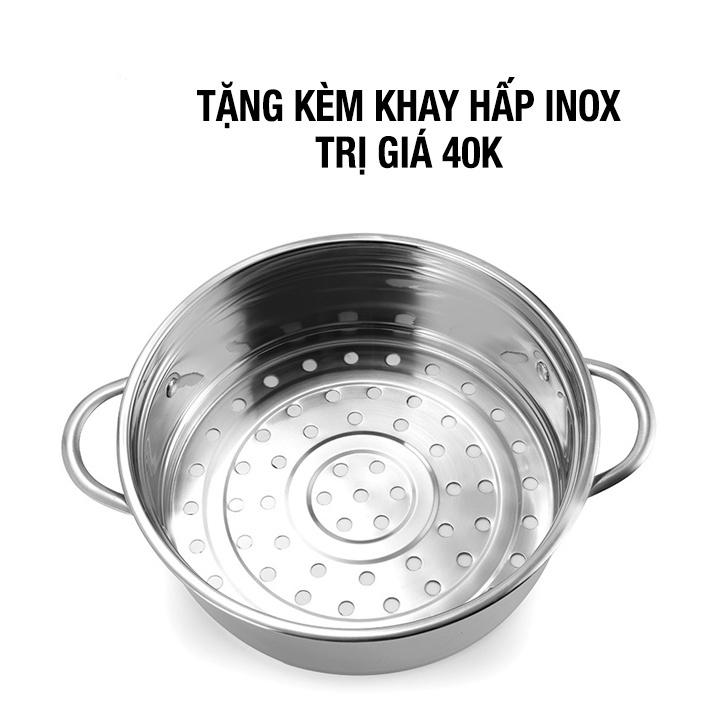 Nồi lẩu mini đa năng, ca nấu mì 18cm 2 nấc nhiệt kèm giá hấp, đế chống dính, chiên xào, hấp, luộc, ăn lẩu tiện dụng