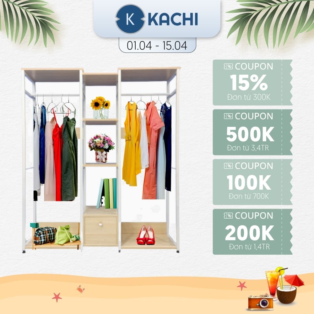 Tủ quần áo 3 ngăn phong cách Hàn Quốc Kachi - Hàng chính hãng