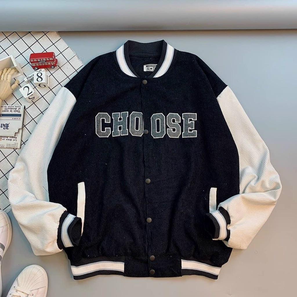 Hình ảnh Áo khoác nữ bomber nhung gân 2 lớp cực xịn CHOOSE chất nhung mịn logo thêu khoác ngoài thời trang