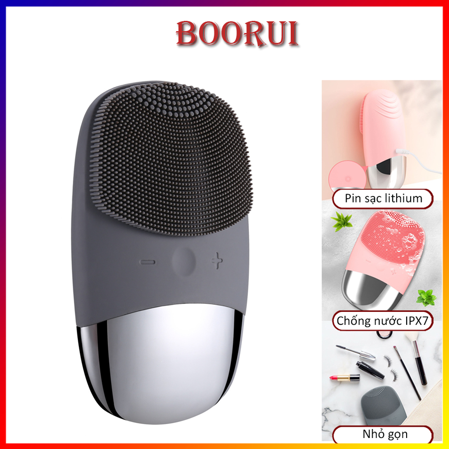 Máy rửa mặt sóng âm cầm tay 3 trong 1 BOORUI 03 : Rung 5 cấp độ hỗ trợ massage, đẩy tinh chất, làm sạch sâu và trẻ hóa làn da - Chất liệu silicone an toàn, kháng nước IPX7