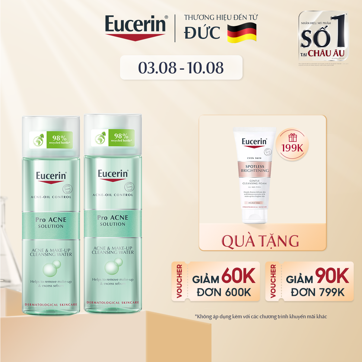 Combo 2 Nước tẩy trang cho da mụn Eucerin Pro Acne Make Up Cleansing Water 200ml 87926