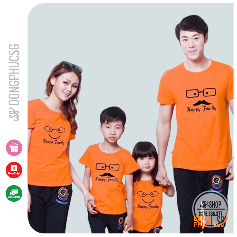 Áo thun gia đình mẫu màu cam GD340 dễ thương đồ đồng phục độc đáo thun dày dặn DONGPHUCSG