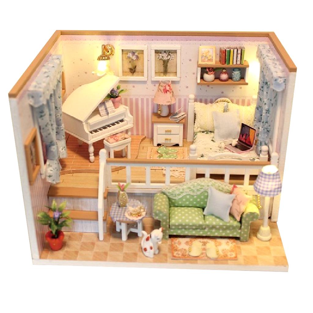 1:24 Scale DIY Wooden Miniature Dollhouse Furniture with LED Light, Creative Gift for Women Girls, and Lovers - Because of You