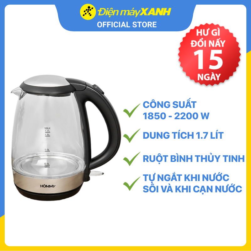 Bình siêu tốc Hommy 1.7 lít KEGS5801B-GS - Hàng chính hãng