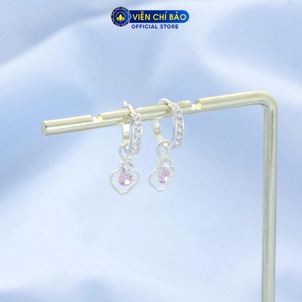 Bông tai bạc nữ pink  trái tim chất liệu bạc 925 trẻ trung nữ tính thương hiệu Viễn Chí Bảo B400281