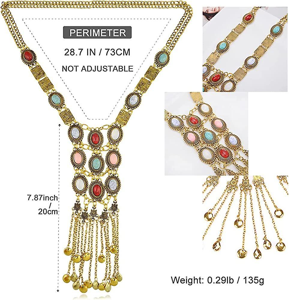 Phụ nữ cổ điển Boho Tuyên bố vòng cổ màu ngọc lam bộ lạc dân tộc dài đính cườm trang sức (Sliver)