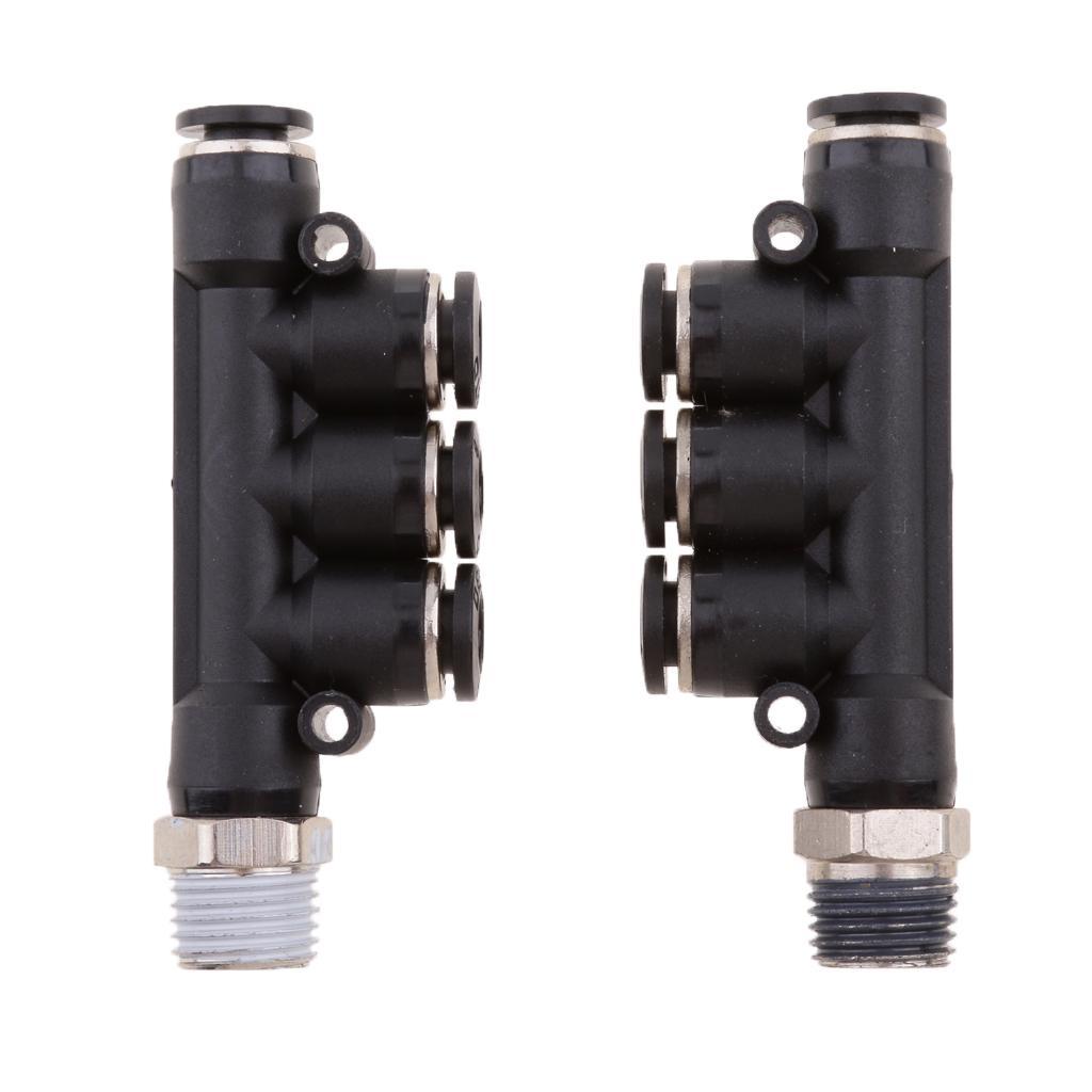 2 Pieces Universal Air Water Hose Tube 5 Way Push In Pneumatic Fittings 6mm 8mm 10mm