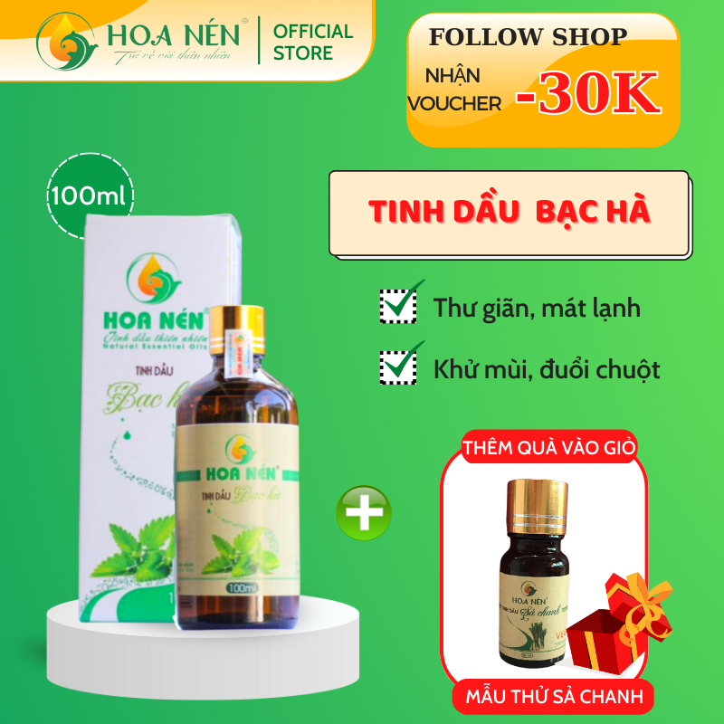 Tinh dầu Bạc Hà nguyên chất 100ml - Hoa Nén - Vegan - The mát, thư giãn, đuổi chuột