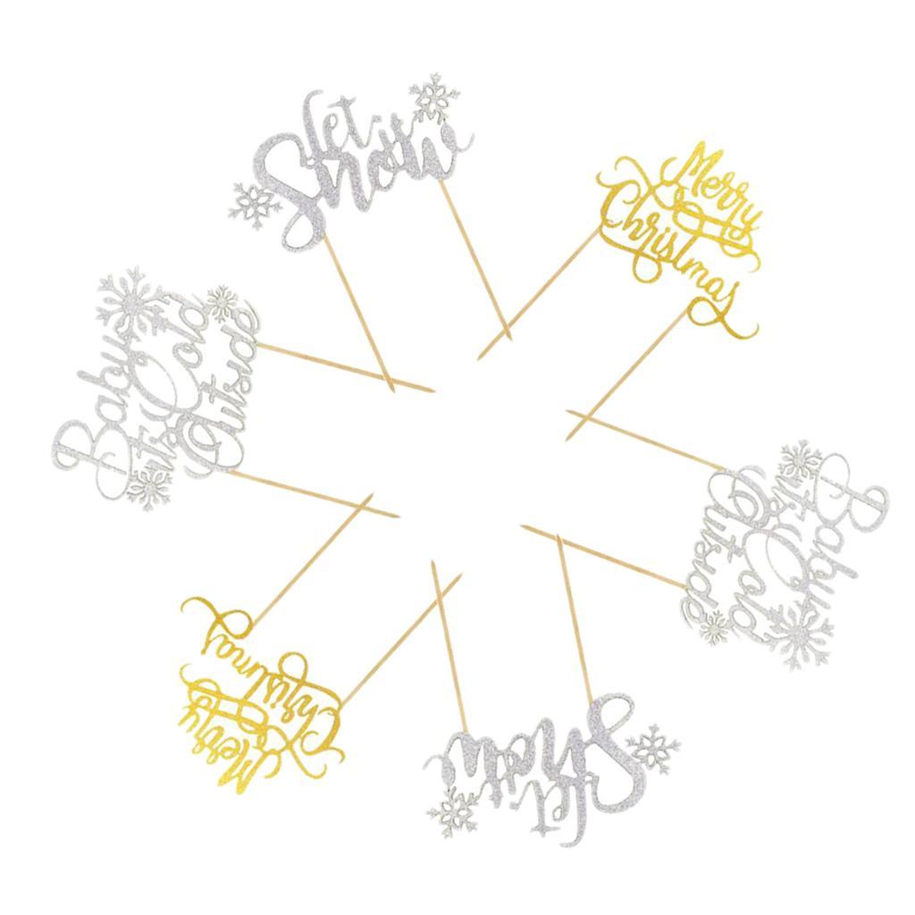 6 Christmas Cake Topper Picks Photo Christmas Party Supplies Cake Decoration