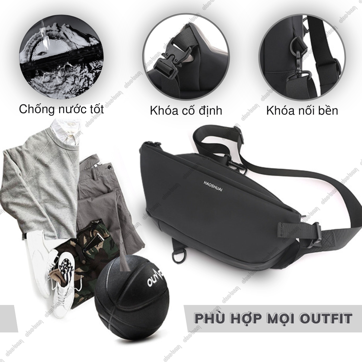 Túi bao tử chất vải nylon chống thấm nước Doo Bag túi đeo chéo nhiều ngăn phong cách trẻ trung năng động