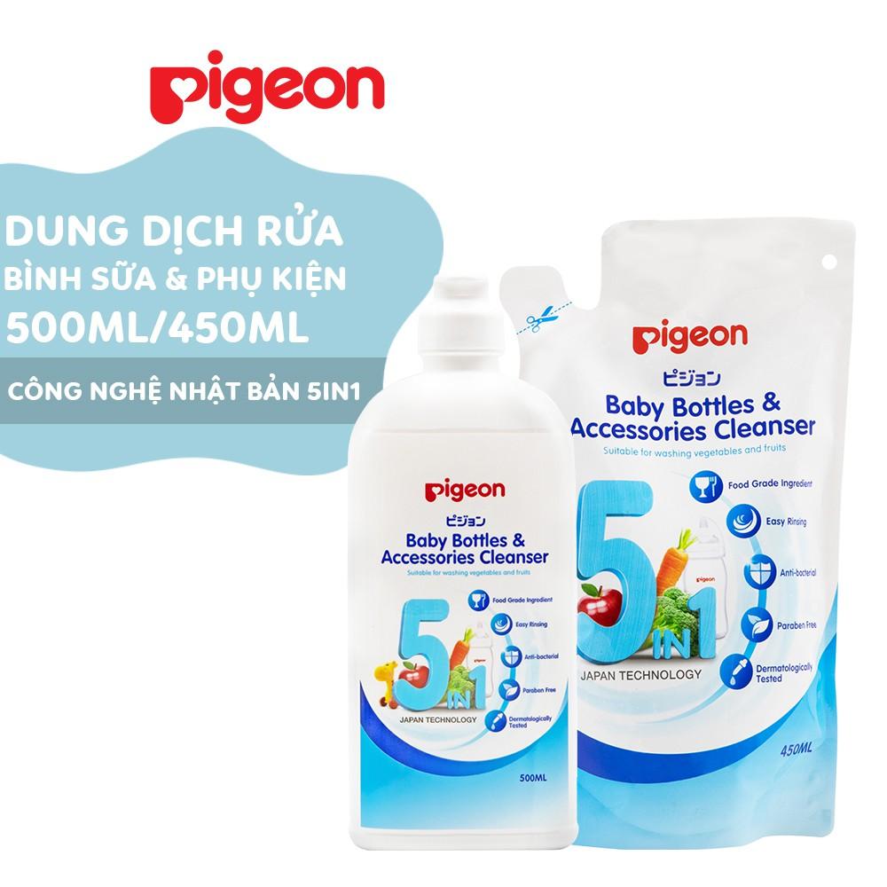 Dung dịch súc rửa bình sữa &amp; rau củ quả Pigeon 450ml dạng túi thay thế