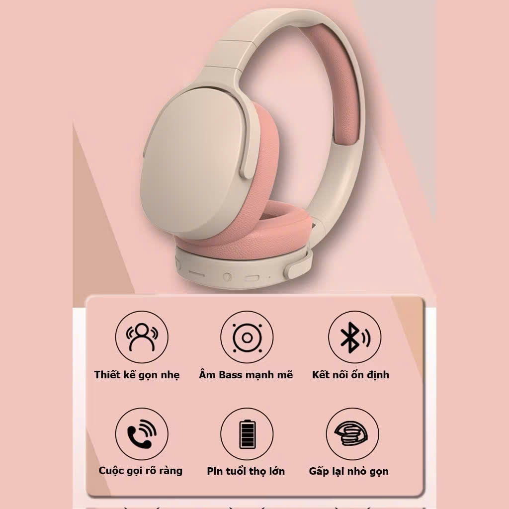Tai nghe chụp tai bluetooth không dây âm Bass sâu trầm ấm có mic đàm thoại chống ồn, độ trễ cực thấp, gập gọn chơi game - HÀNG CHÍNH HÃNG