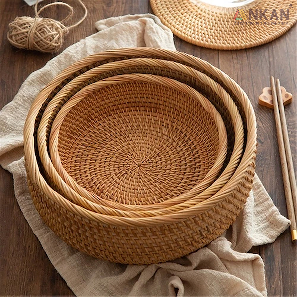 Rổ Mây Tre Đan ANKAN – Giỏ Mây Handmade Đựng Trái Cây, Bánh Kẹo, Đồ Khô, Decor Nhà Cửa