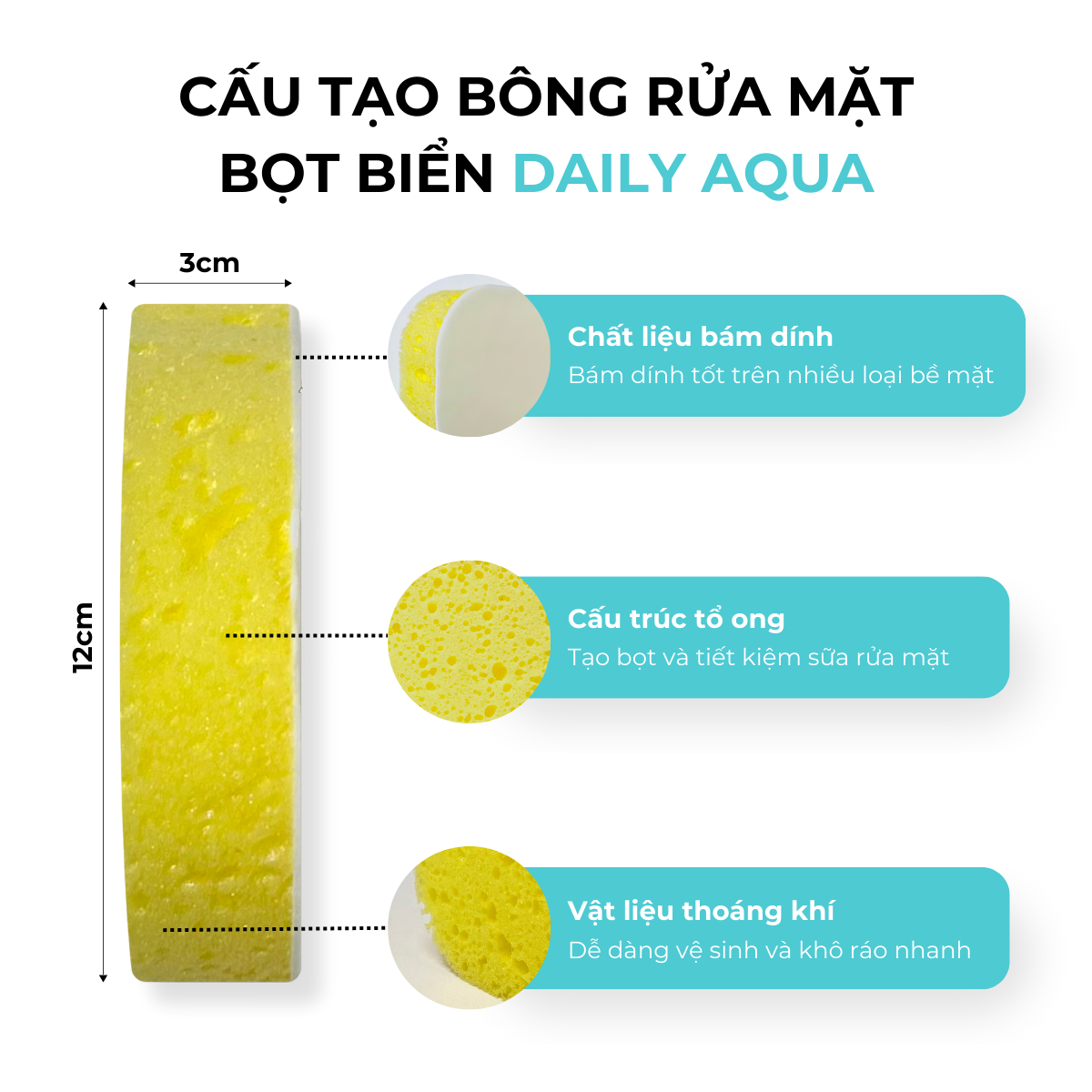 Bông Tắm, Bông Rửa Mặt Bọt Biển Daily Aqua - Làm Sạch Da, Tẩy Tế Bào Chết