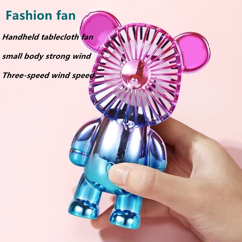 Quạt Mini Cầm Tay Bearbrick, Quạt Tích Điện Mini Để Bàn Decor Siêu Dễ Thương Có Sạc USB - Hàng Loại 1.  CHính Hãng MINIIN