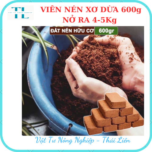 Đất nén hữu cơ, Viên nén xơ dừa 650gr, mụn xơ dừa viên lớn đã qua xử lý, nở gấp 5 lần, trồng rau, trộn giá thể trồng cây