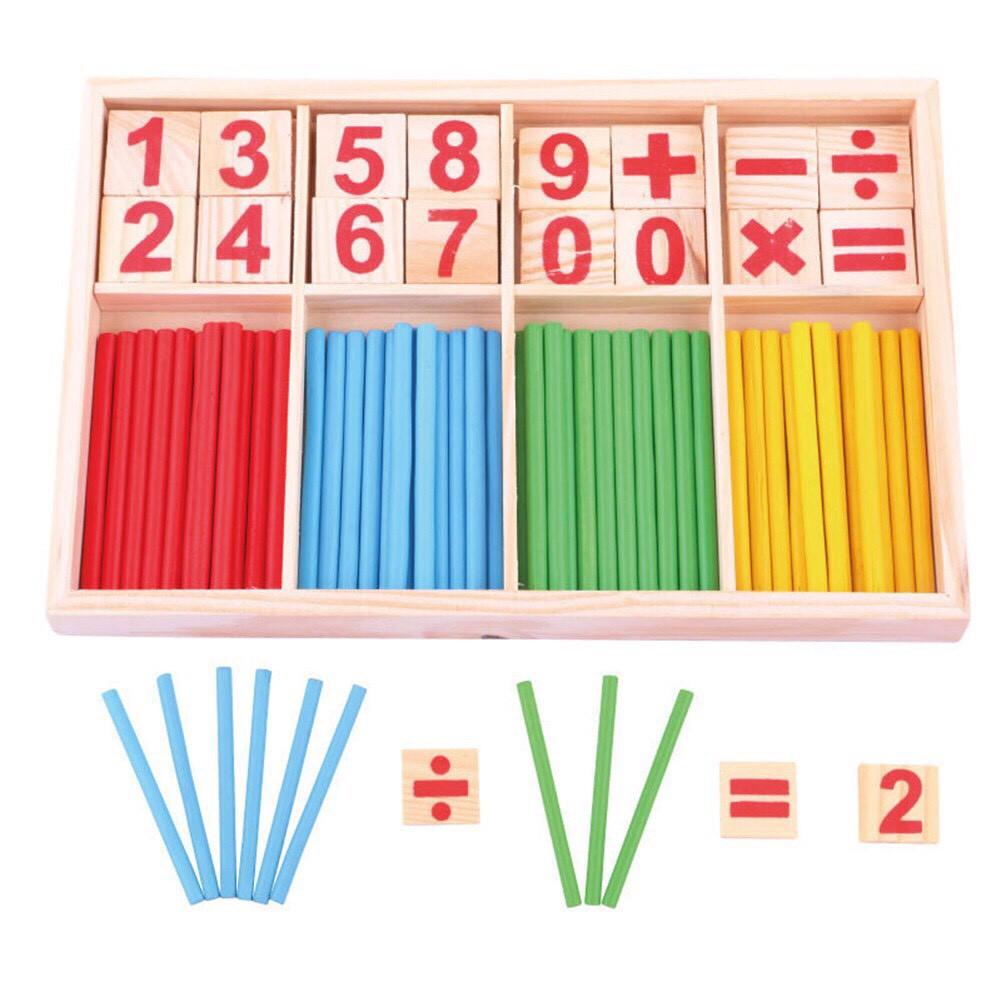 Bộ học toán thông minh - bảng ghép gỗ 2 mặt - có đồng hồ học giờ