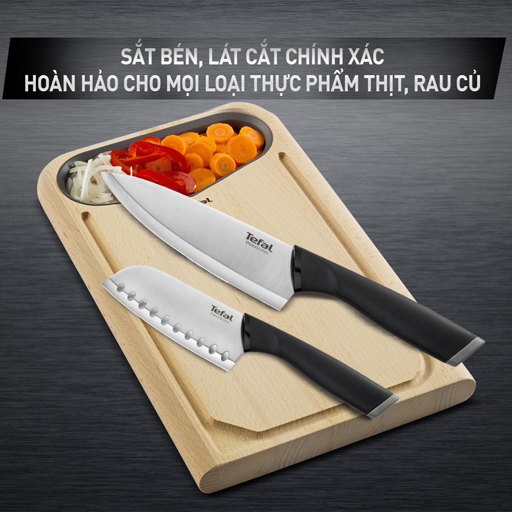 Bộ dao Tefal Comfort K221S244 15cm và 12cm - Cầm nắm thoải mái - Vỏ bảo vệ an toàn - Hàng chính hãng