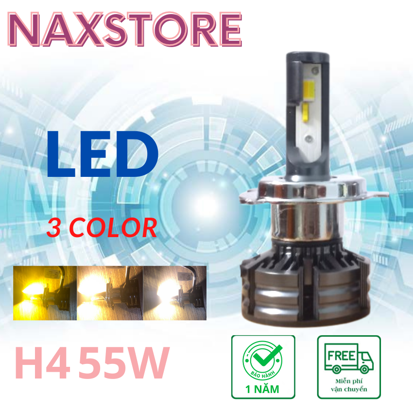 Đèn pha led T6 chân H4 cos 3 chế độ màu sáng vàng phá sương lắp được cho cả ô tô và xe máy Bảo hành 1 năm