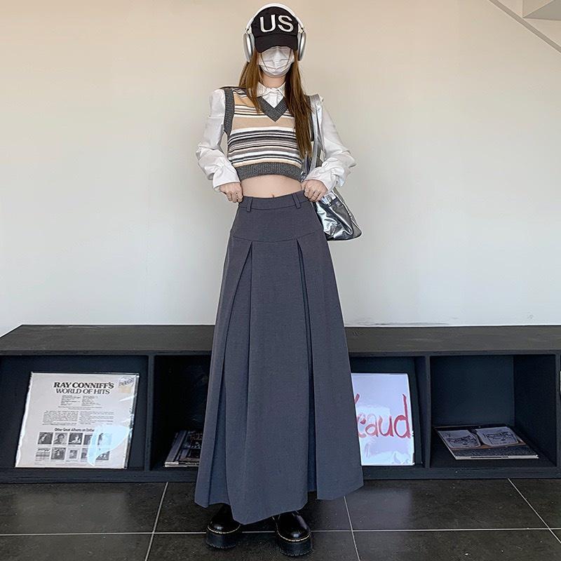 Chân váy midi ulzzang chữ A EMIX, váy basic dáng dài, không kèm đai, lên form đẹp, chất trượt hàn 841