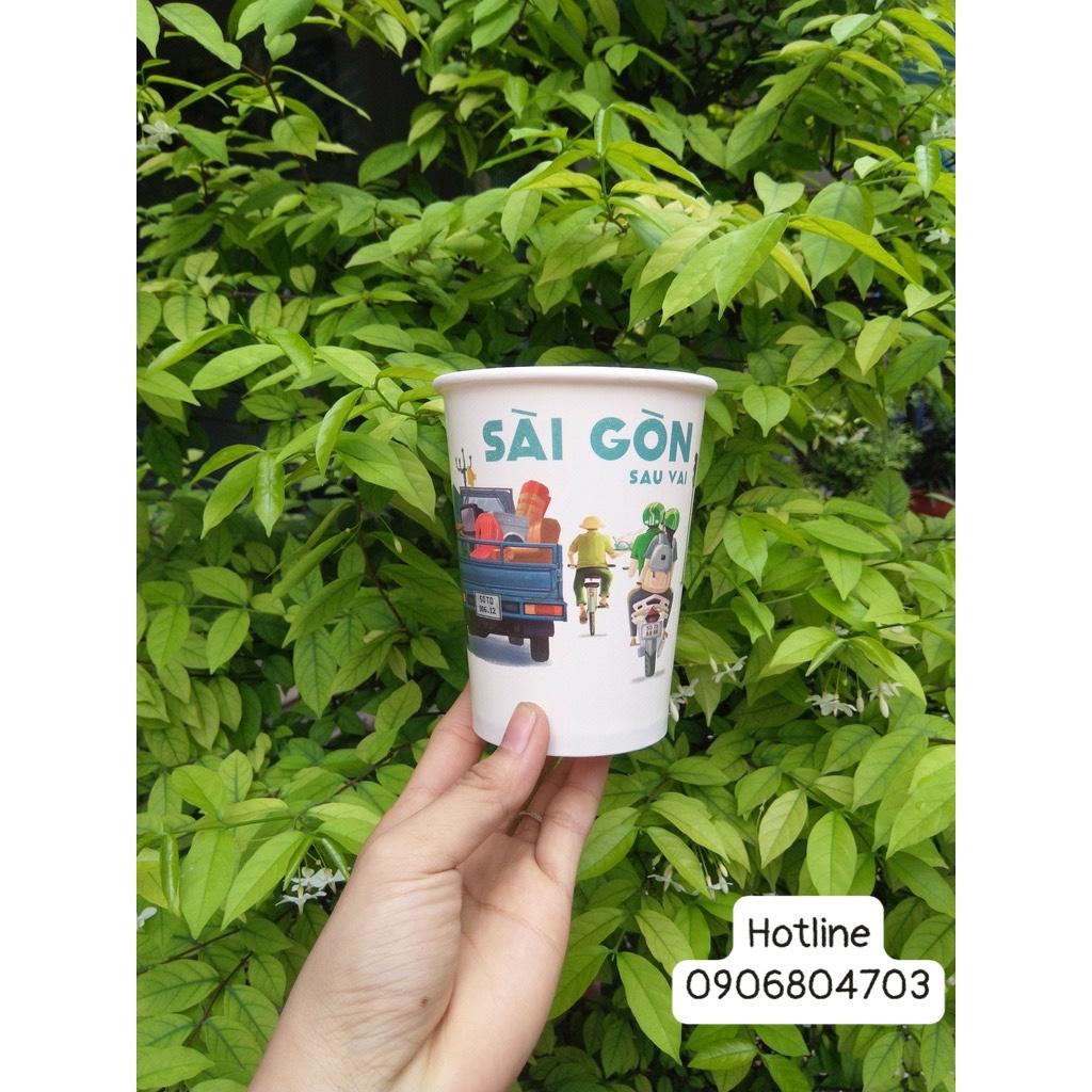 50 Ly giấy cafe in hình 14oz ~ 360ml giữ nhiệt, chống thấm cao cấp
