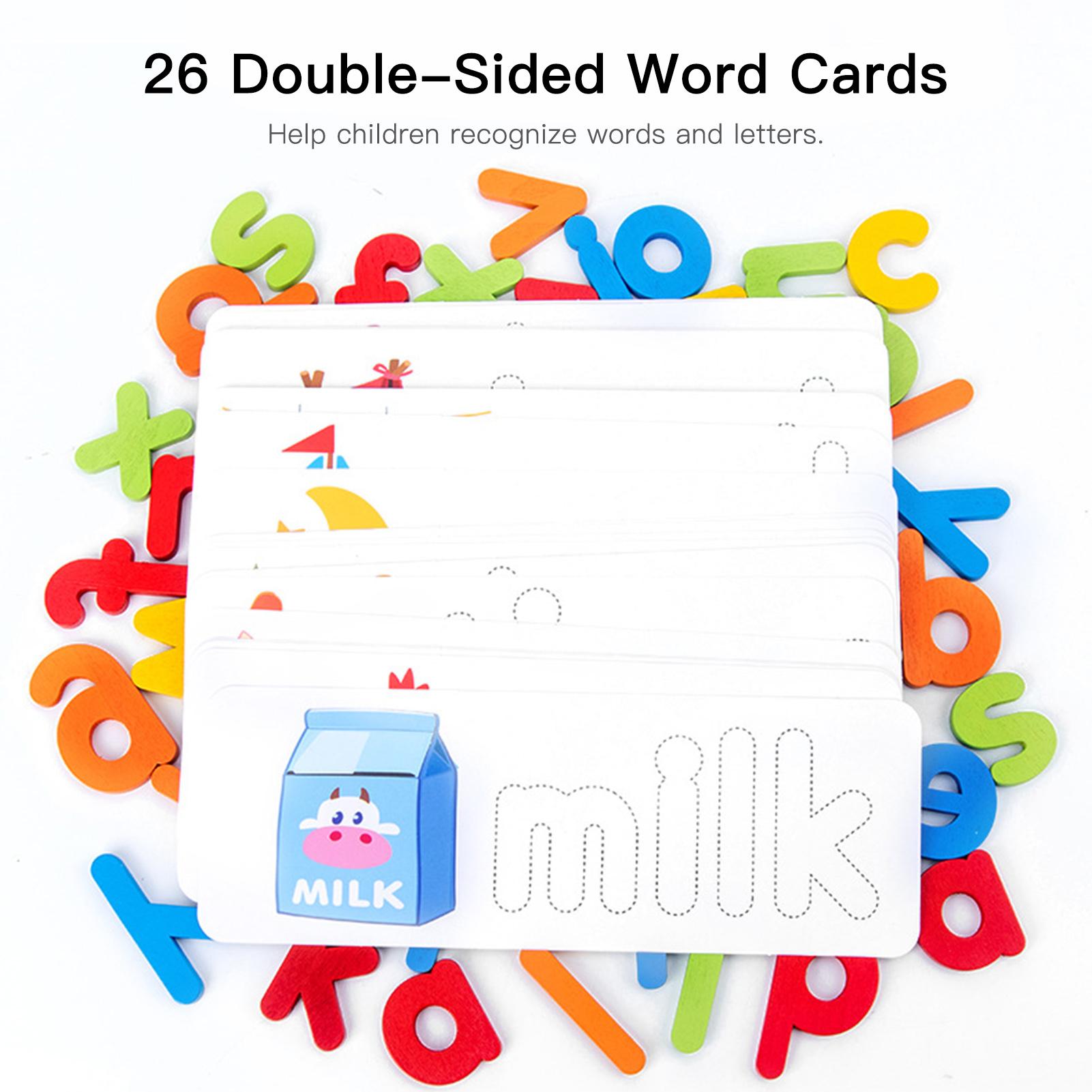 Wood Spelling Words Game Letter Recognition Card Montessori Puzzle STEM Early Educational Toy for Age 3+ Boys & Girls