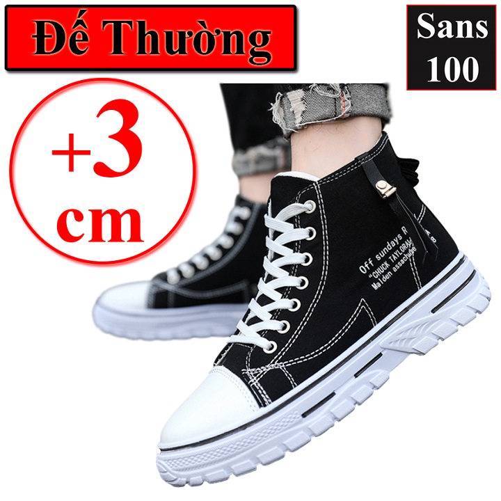 Giày cao cổ nam Sans100 giầy bốt vải fullbox độn đế cao tăng 6cm boot buộc dây học sinh viên thời trang trắng đen xanh