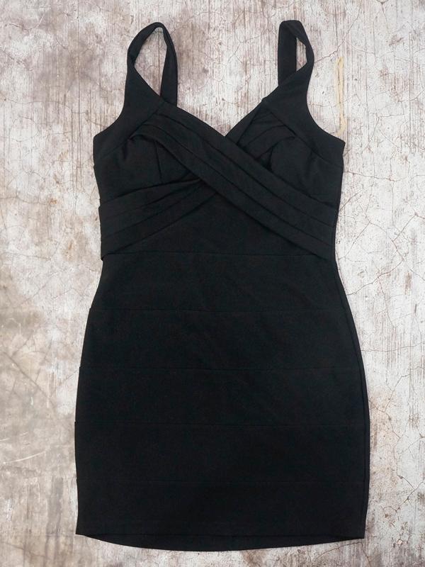 ĐẦM Emerald Sundae Womens Black Solid Sleeveless V Neck Short Body Con Evening Dress -  SIZE S/XL