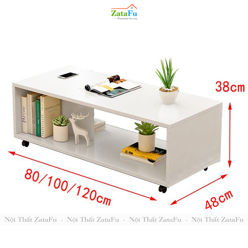 Bàn Trà Sofa Gỗ MDF Mẫu Đơn Giản Thiết Kế Bánh Xe Di Động BSF-08