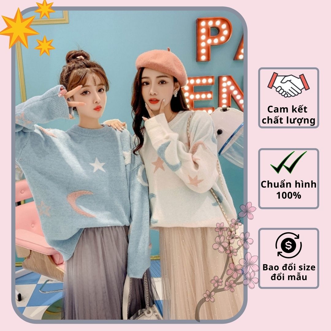 Áo len nữ phom rộng ulzzang họa tiết ngôi sao - DL10286