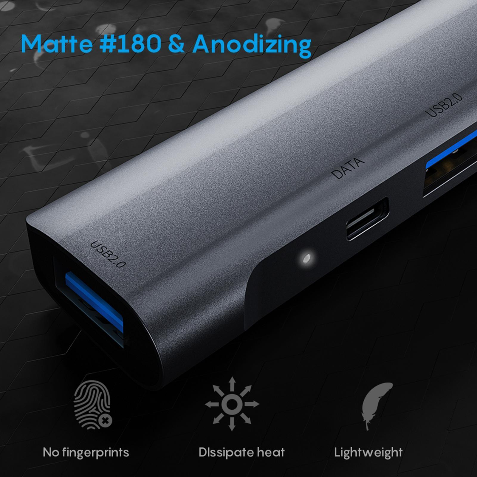 Type C Hub 5 in 1 Portable with USB 3.0 2.0 60W PD for  Pro Laptops