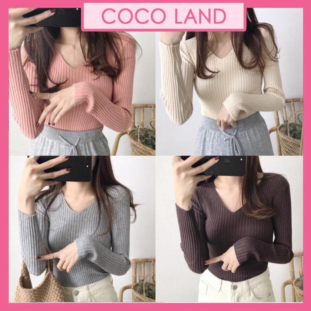 áo len tăm cổ tim tay dài hàng co và giãn đẹp A690 coco land Quảng Châu cao cấp