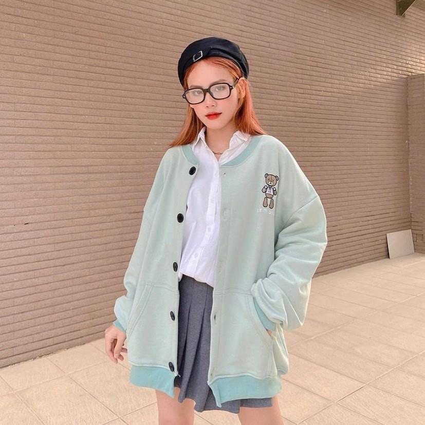 Áo Khoác Cardigan Nỉ Bông Unisex Nam Nữ Form Rộng | in Gấu Armous Ulzzang chất dầy dặn có mũ hàng Quảng Châu cao cấp