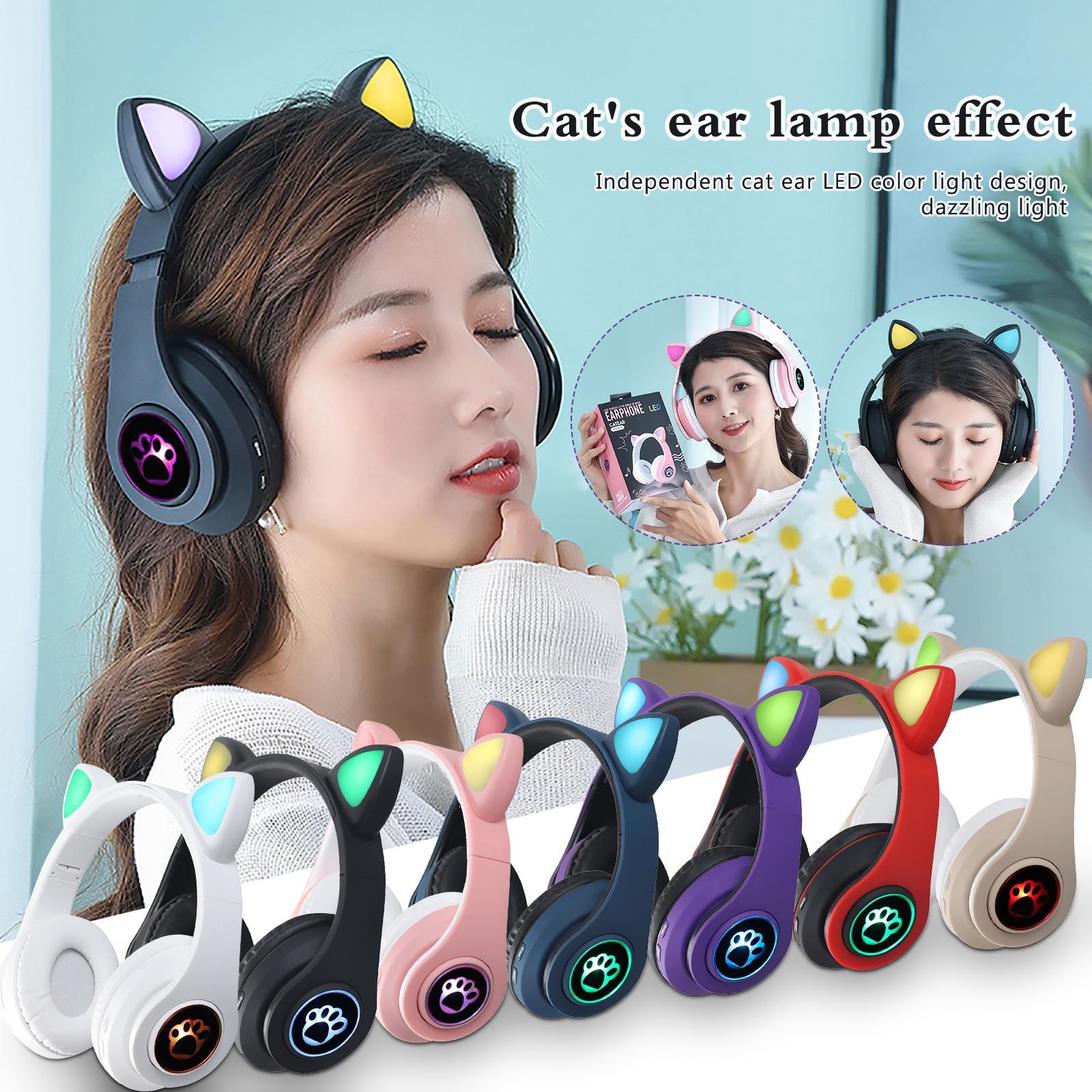 Tai Nghe Bluetooth Chụp Tai B39 Mèo Tai Không Dây 5.0 Dạ Quang Máy Tính Chơi Game Bluetooth Tai Nghe Chơi Game Audifonos Inalambicos Đỏ